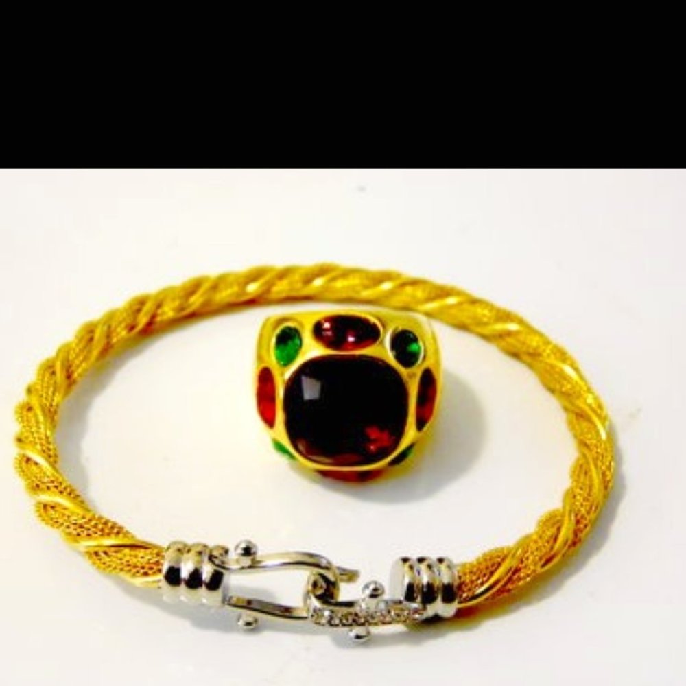 Real Collectibles by Adrienne Jewel Multicolor Dome Ring Size 9 & 2-Tone Bangle